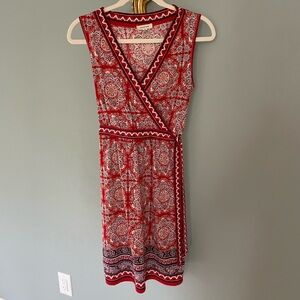 Max Studio Red and White Patterned Midi Dress